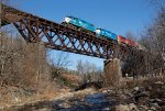 GMTX 2215 Leads GMRC #263 on the Cuttingsville Trestle